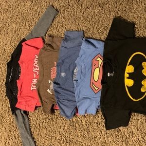 6 Super hero shirts. 5 t-shirts & 1 long sleeve